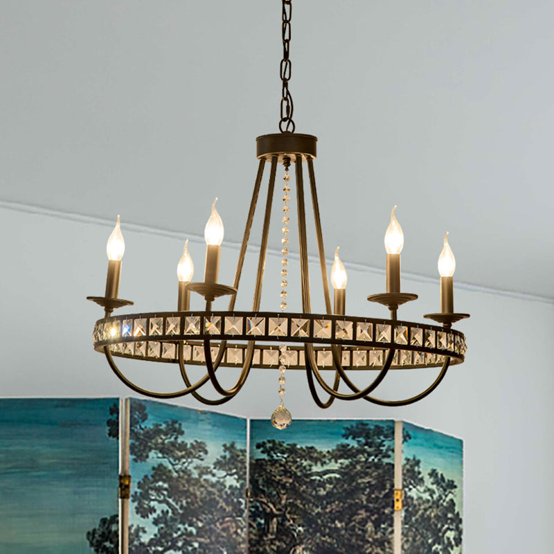 Lustre moderne en métal noir avec décoration en cristal - Lampe suspendue à 6/8 lumières pour éclairage industriel