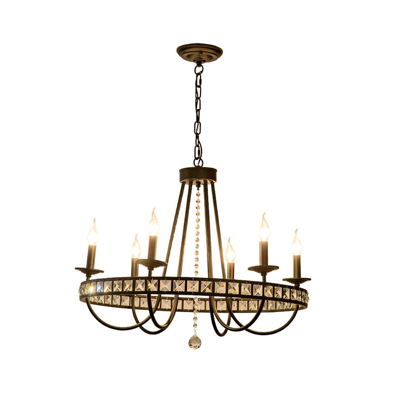 Lustre moderne en métal noir avec décoration en cristal - Lampe suspendue à 6/8 lumières pour éclairage industriel