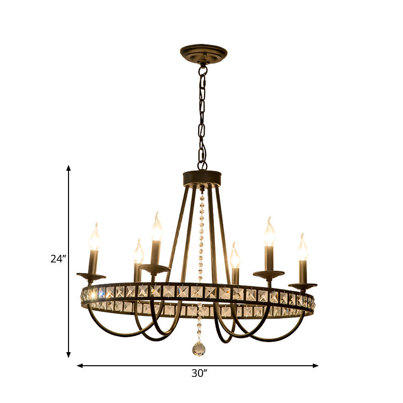 Lustre moderne en métal noir avec décoration en cristal - Lampe suspendue à 6/8 lumières pour éclairage industriel