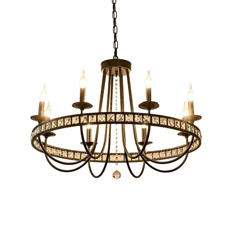 Lustre moderne en métal noir avec décoration en cristal - Lampe suspendue à 6/8 lumières pour éclairage industriel
