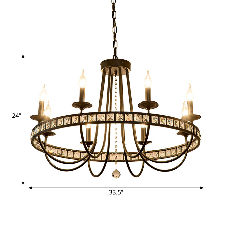 Lustre moderne en métal noir avec décoration en cristal - Lampe suspendue à 6/8 lumières pour éclairage industriel