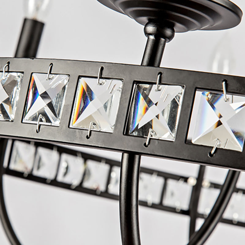 Lustre moderne en métal noir avec décoration en cristal - Lampe suspendue à 6/8 lumières pour éclairage industriel