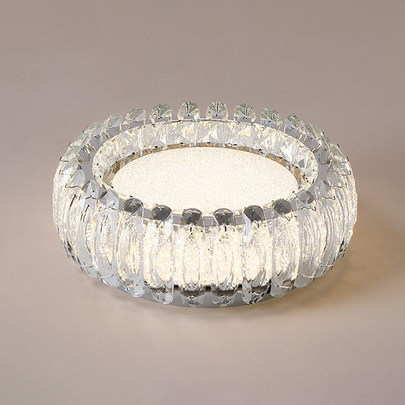 Minimalist Crystal Chrome Led Flush Ceiling Light: Donut Shaped For Bedroom / 16 Clear