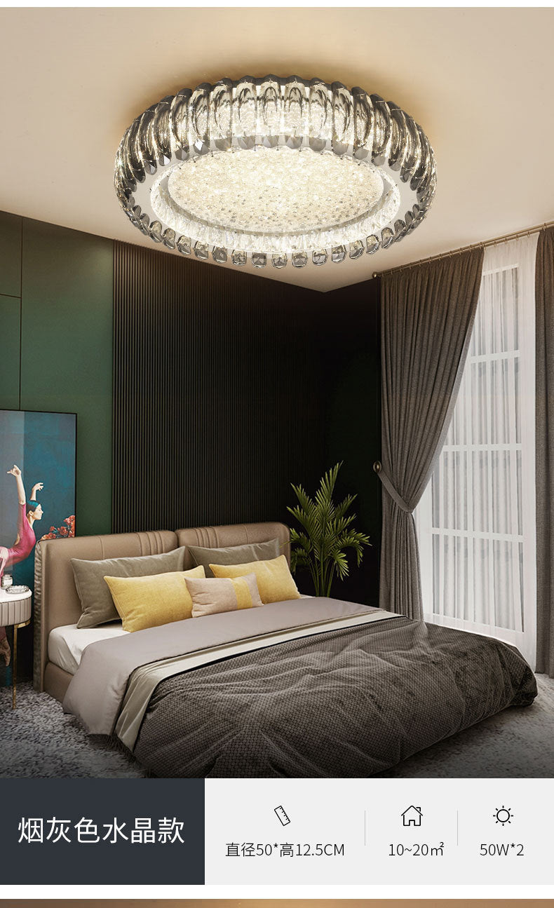 Minimalist Crystal Chrome Led Flush Ceiling Light: Donut Shaped For Bedroom