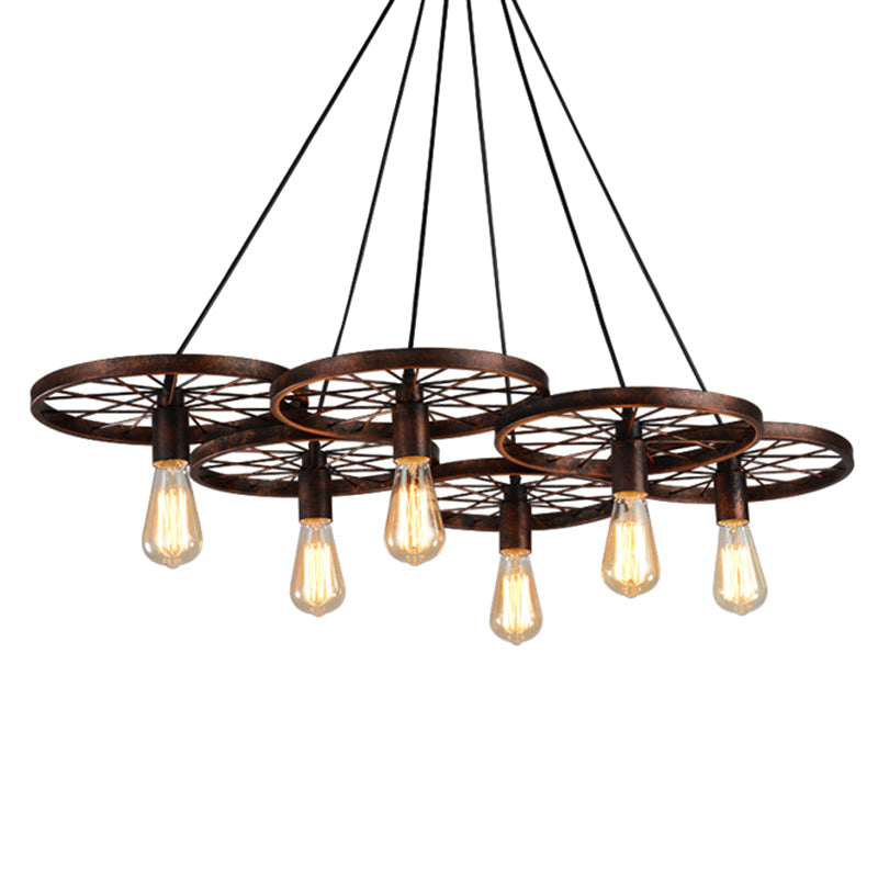 Vintage Black Metal Wagon Wheel Hanging Pendant Light For Coffee Shop Suspension