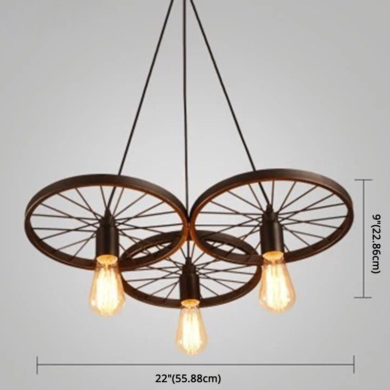 Vintage Black Metal Wagon Wheel Hanging Pendant Light For Coffee Shop Suspension