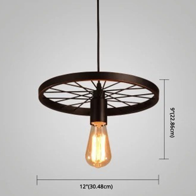 Vintage Black Metal Wagon Wheel Hanging Pendant Light For Coffee Shop Suspension