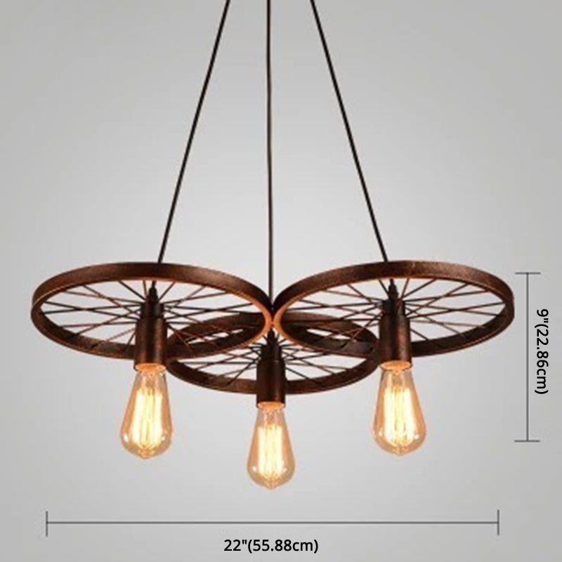 Vintage Black Metal Wagon Wheel Hanging Pendant Light For Coffee Shop Suspension