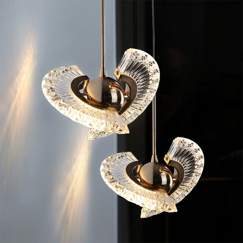 Modern Crystal Led Pendant Light In Gold For Living Room