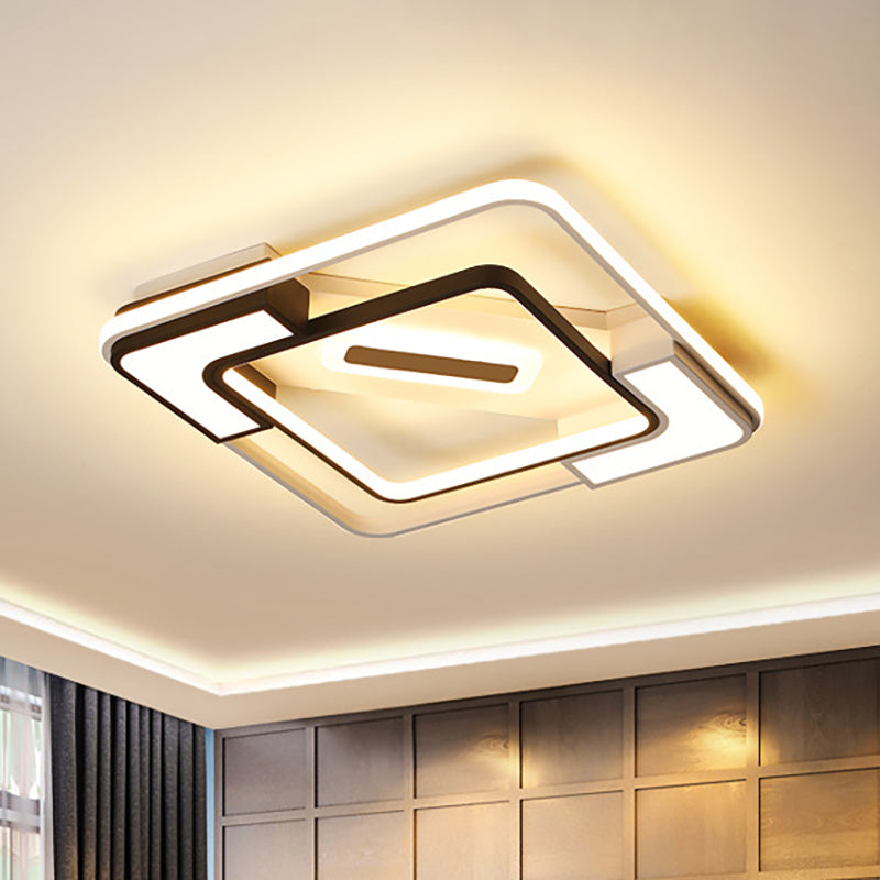 Modern LED Flush Mount Lamp: Black/White Metal Ceiling Light, 16"/19.5"/35.5" W