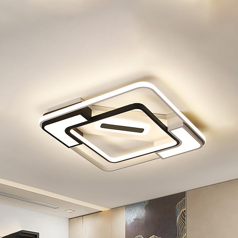 Modern LED Flush Mount Lamp: Black/White Metal Ceiling Light, 16"/19.5"/35.5" W