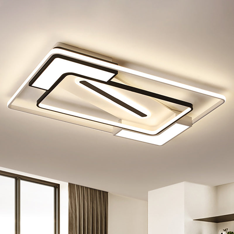 Modern LED Flush Mount Lamp: Black/White Metal Ceiling Light, 16"/19.5"/35.5" W
