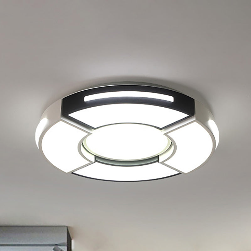 Contemporary Black & White Metal Flush Lamp with Diffuser - 3 Sizes Available