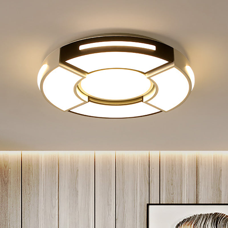 Contemporary Black & White Metal Flush Lamp with Diffuser - 3 Sizes Available