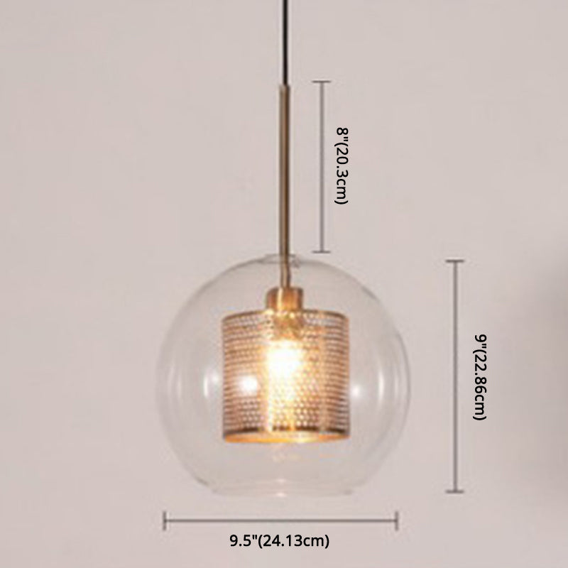Minimalist Glass Spherical Pendant Light Fixture In Bronze