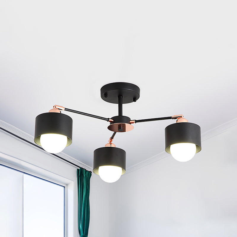 Plafonnier semi-encastré en métal de style nordique (3/6/8 lumières) - Noir/Blanc