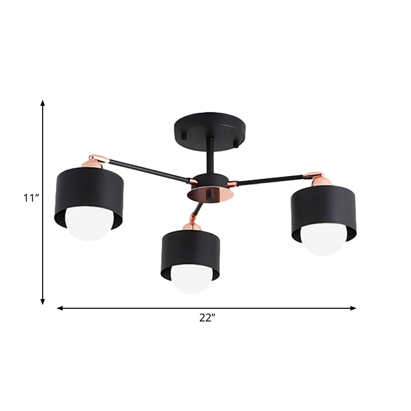 Plafonnier semi-encastré en métal de style nordique (3/6/8 lumières) - Noir/Blanc