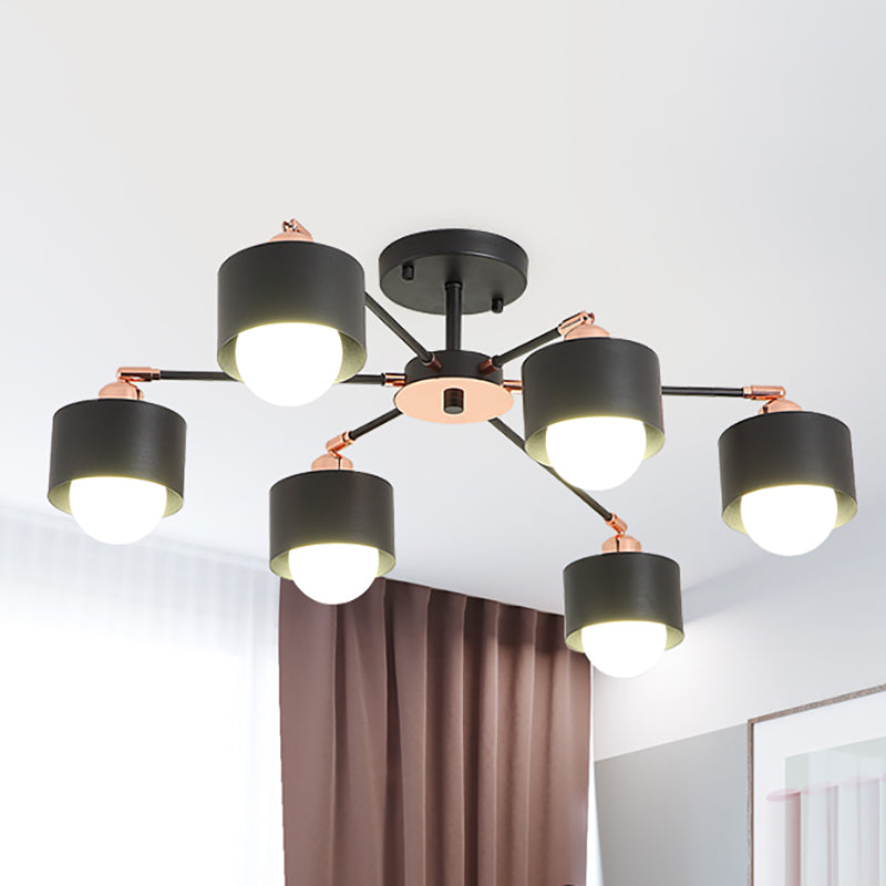 Plafonnier semi-encastré en métal de style nordique (3/6/8 lumières) - Noir/Blanc