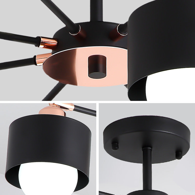 Plafonnier semi-encastré en métal de style nordique (3/6/8 lumières) - Noir/Blanc