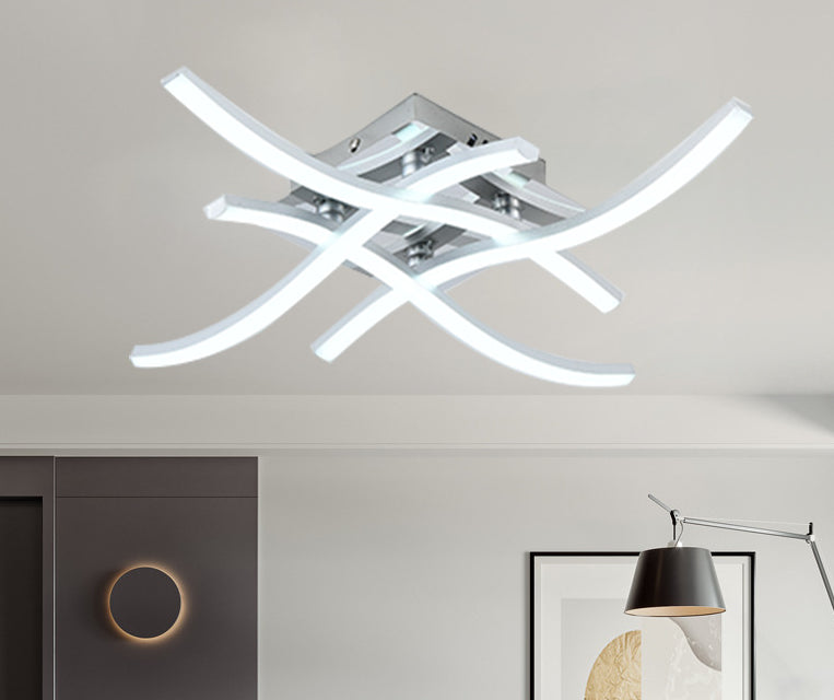 Modern Led Semi Flush Mount Chrome Ceiling Light With Twist Design And Metal Shade