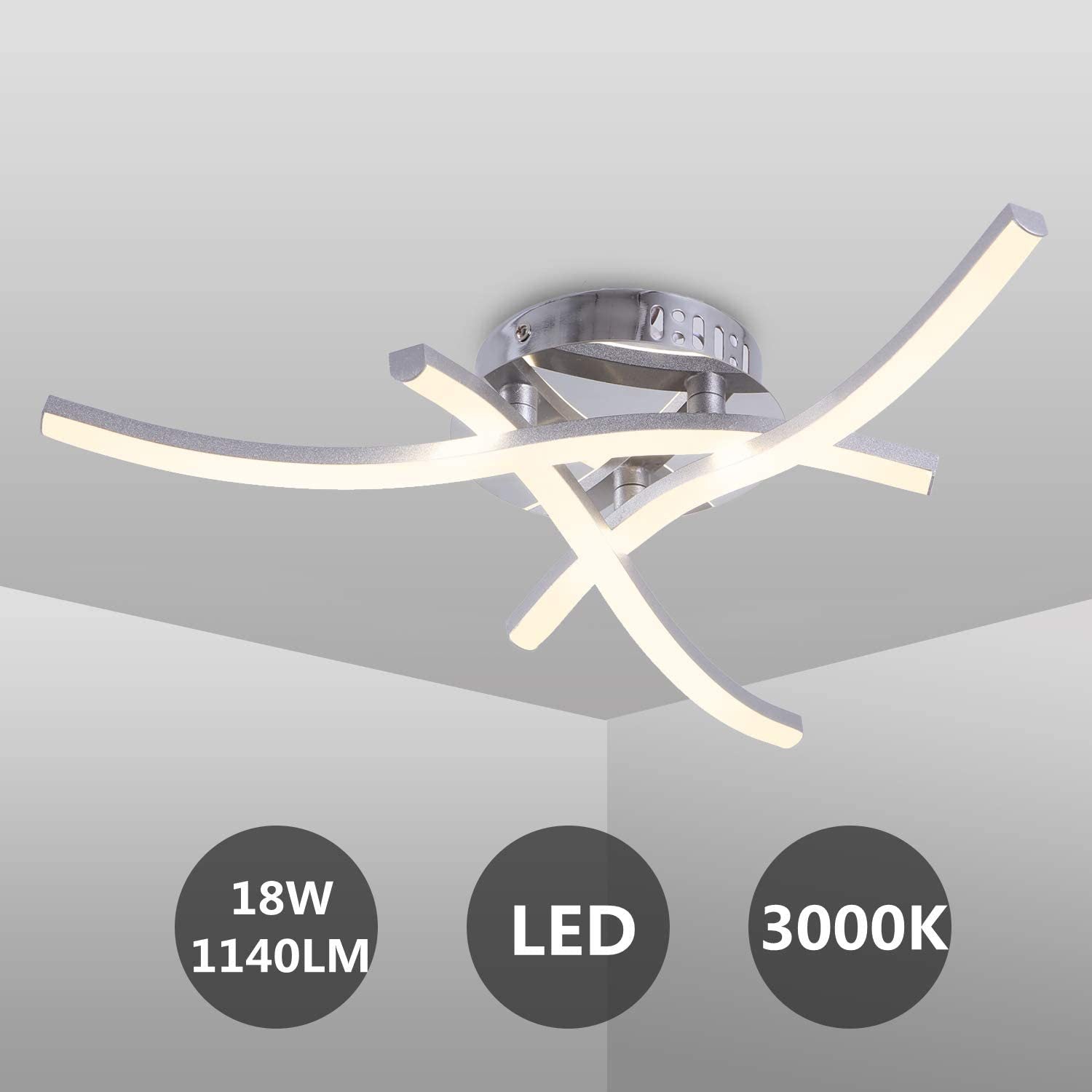 Contemporary Chrome Metal Led Semi Mount Close To Ceiling Lighting For Living Room