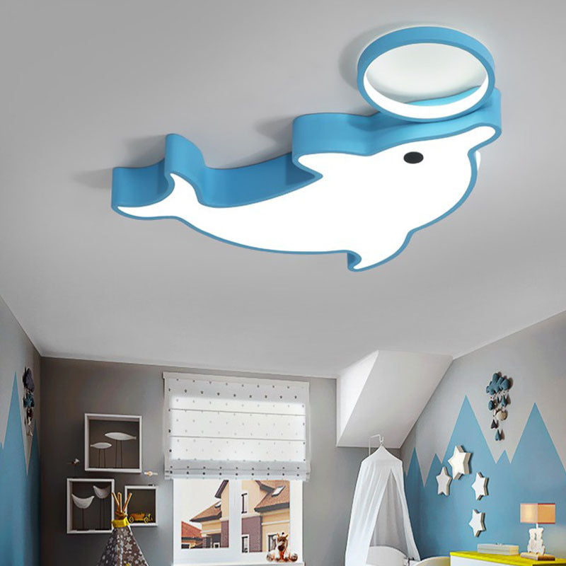Contemporary Led Dolphin Acrylic Ceiling Flush Mount Light Blue / Warm