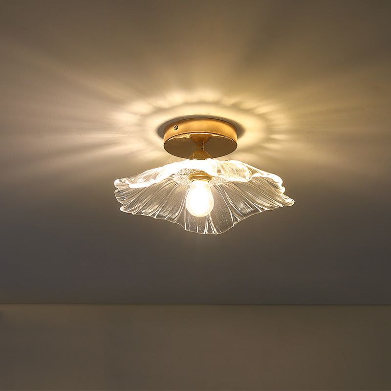 Contemporary Gold Glass Flower Ceiling Mount Light Fixture
