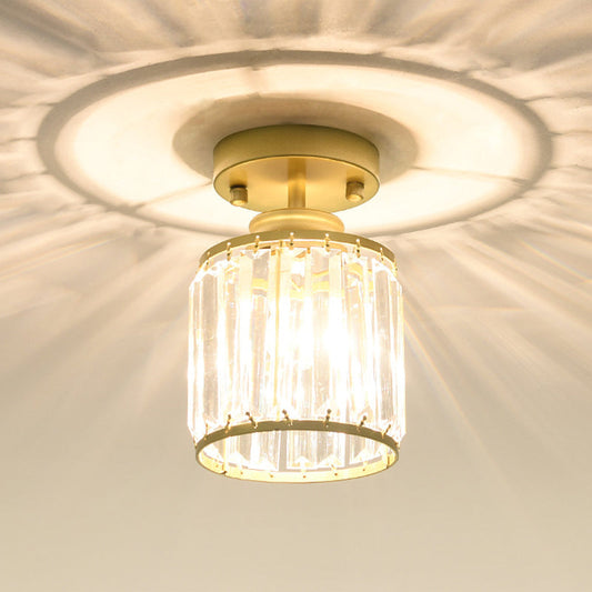 Modern Crystal Cylinder Aisle Ceiling Mount Light Fixture - Close To Lighting Gold