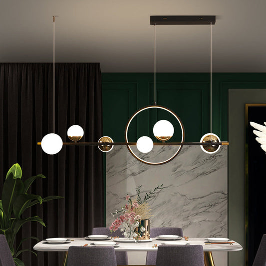 Karen's 6 Light Modern Black Metal Spherical Glass Island Pendant Lighting for Dining Room