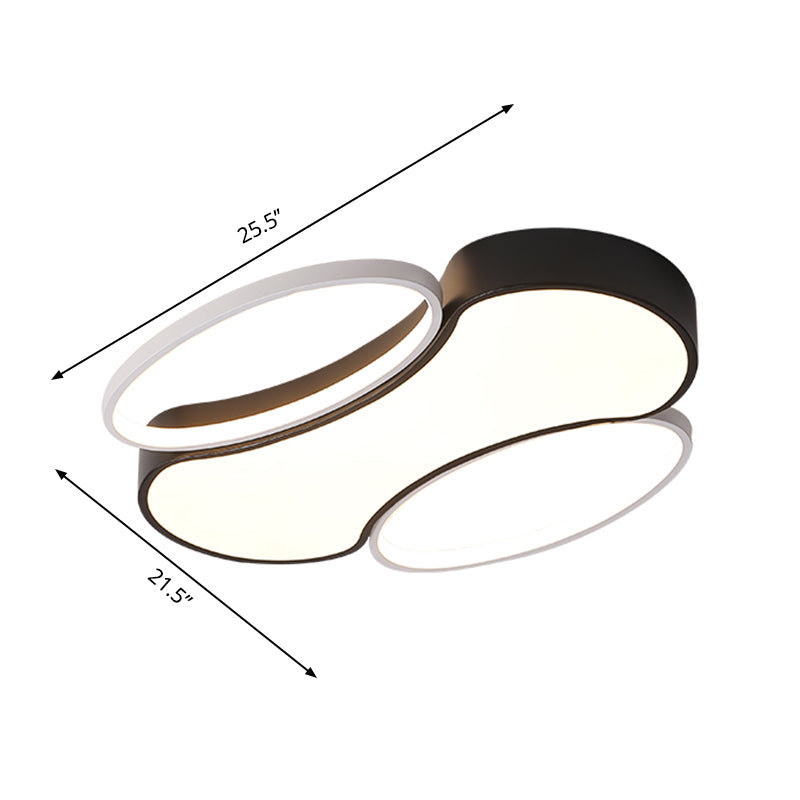 Modern Metal Black and White LED Flush Mount Ceiling Light - 19.5"/25.5" Width