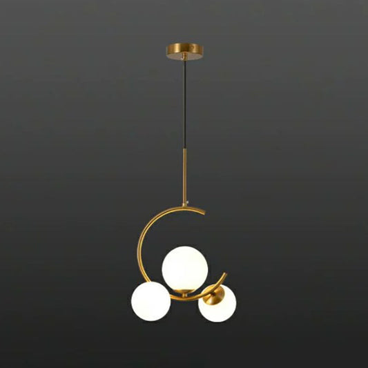Modern Metal Hanging Chandelier In Gold With Globe Glass Shade - Bedroom Ceiling Light 3 / White