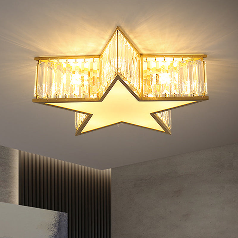 Contemporary Crystal Flush Mount Ceiling Light Fixture - Pentagram Design