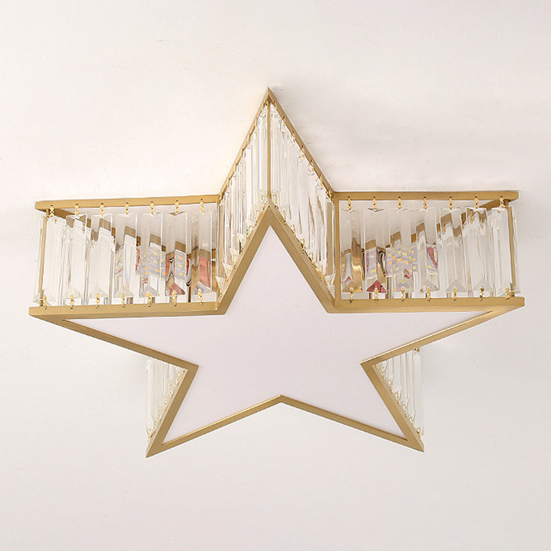 Contemporary Crystal Flush Mount Ceiling Light Fixture - Pentagram Design