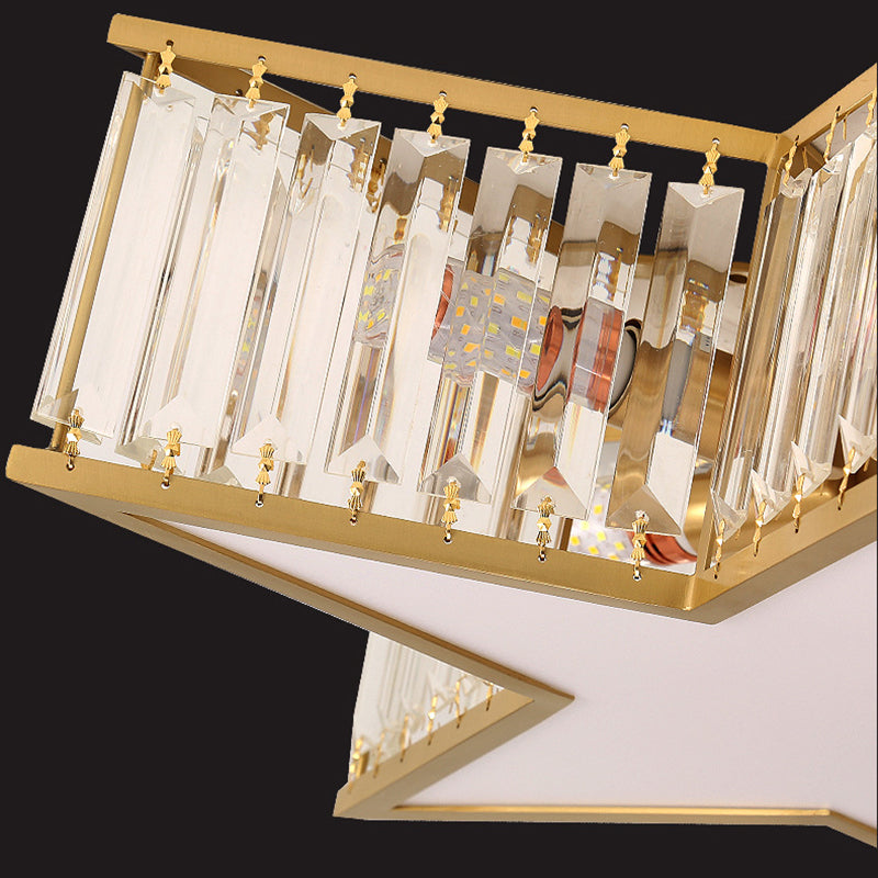 Contemporary Crystal Flush Mount Ceiling Light Fixture - Pentagram Design