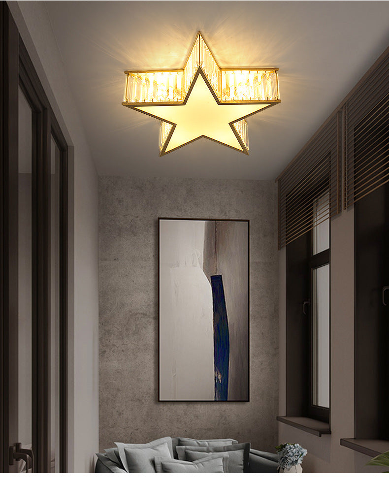 Contemporary Crystal Flush Mount Ceiling Light Fixture - Pentagram Design