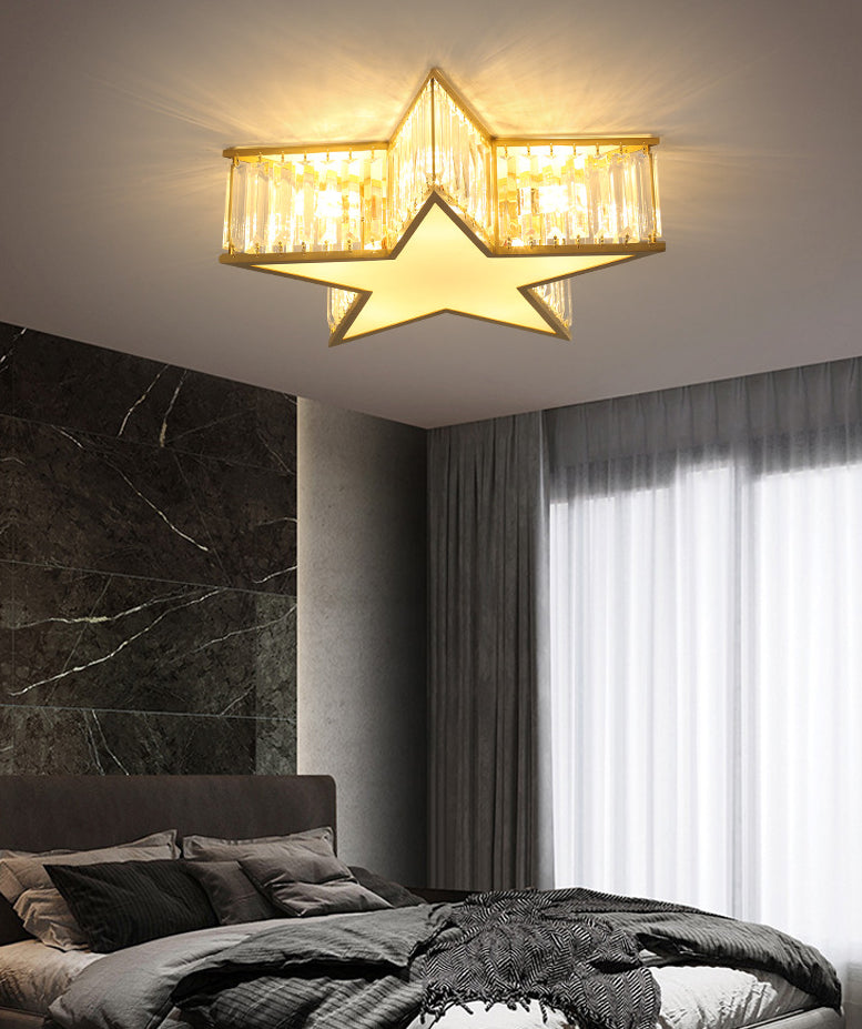 Contemporary Crystal Flush Mount Ceiling Light Fixture - Pentagram Design