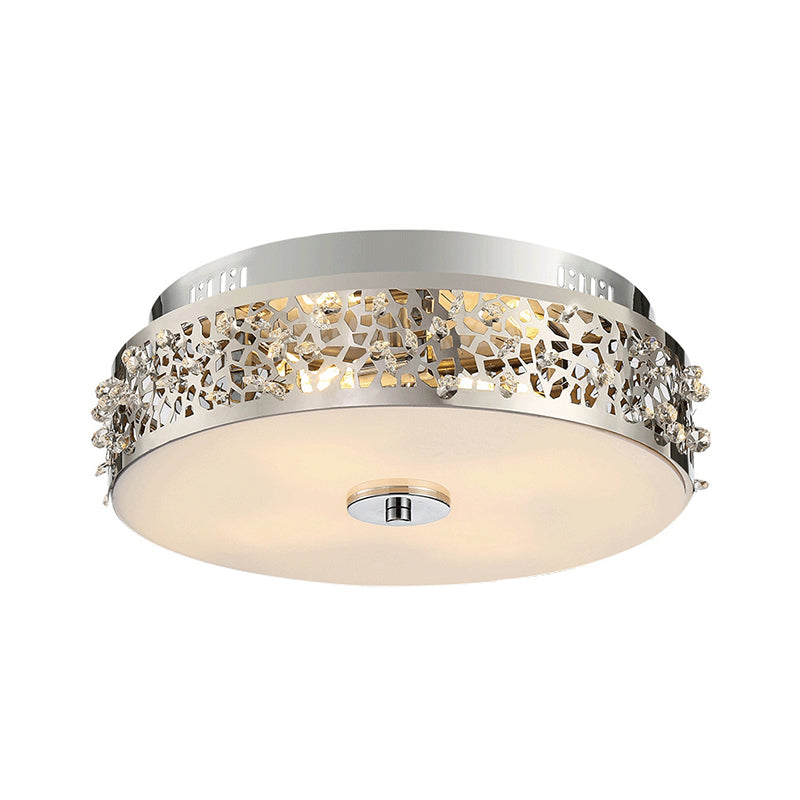 Metallic Drum Flush Lamp with Crystal Accents - 4-Light Contemporary Ceiling Flush Mount