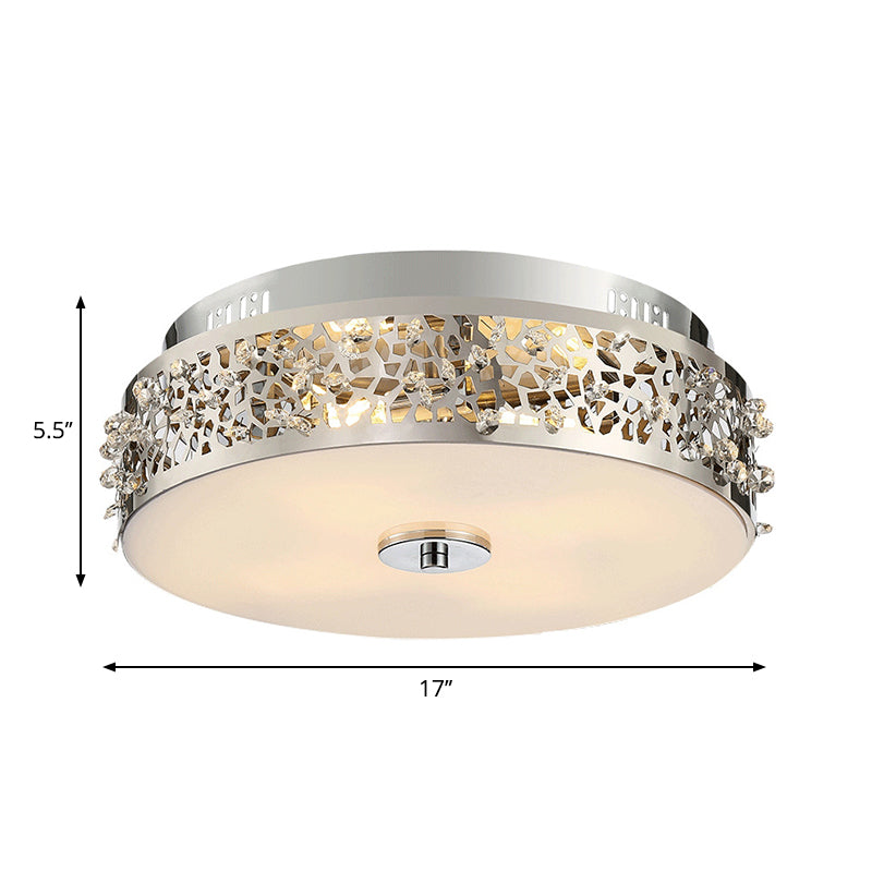 Metallic Drum Flush Lamp with Crystal Accents - 4-Light Contemporary Ceiling Flush Mount