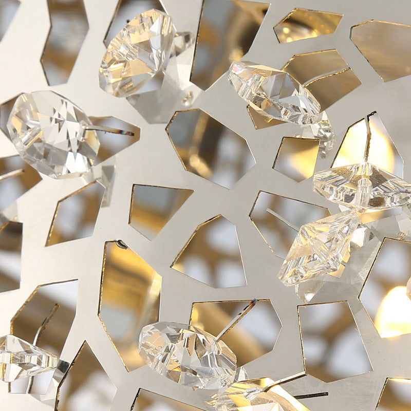 Metallic Drum Flush Lamp with Crystal Accents - 4-Light Contemporary Ceiling Flush Mount
