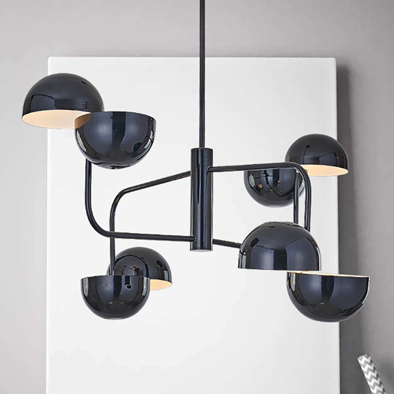 Lustre LED noir moderne - Suspension de bureau à 8 têtes avec abat-jour en fer en forme de dôme