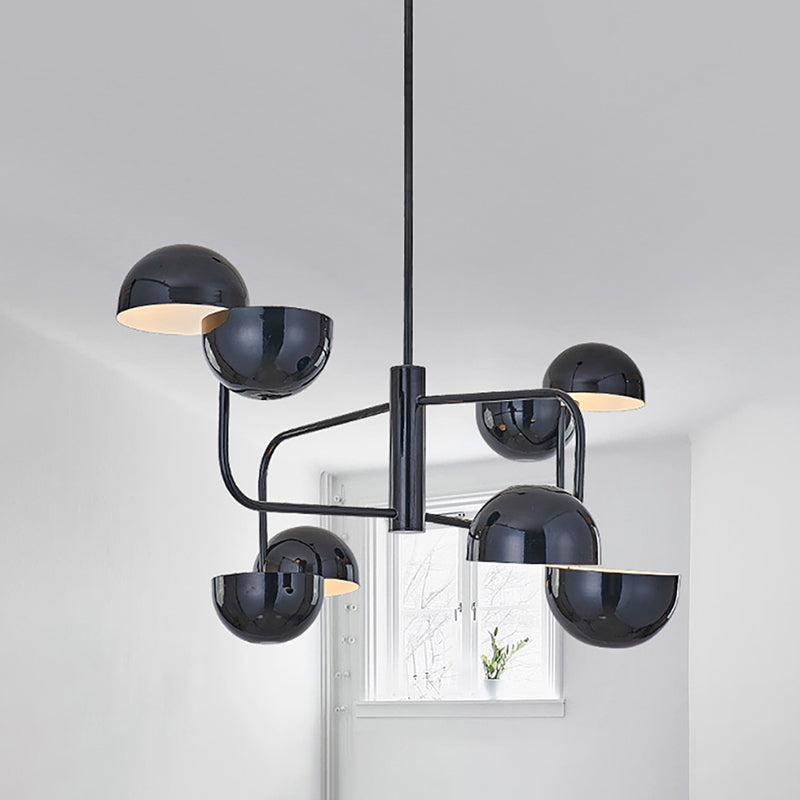 Lustre LED noir moderne - Suspension de bureau à 8 têtes avec abat-jour en fer en forme de dôme