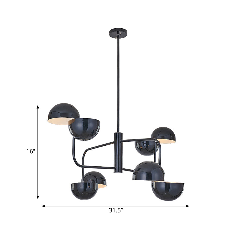 Lustre LED noir moderne - Suspension de bureau à 8 têtes avec abat-jour en fer en forme de dôme