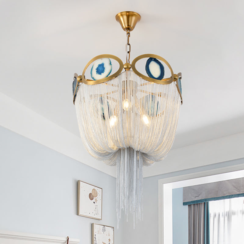 Nordic Style Chain Metal Empire Chandelier - Modernist, Gold, 3 Lights - Hanging Light Fixture