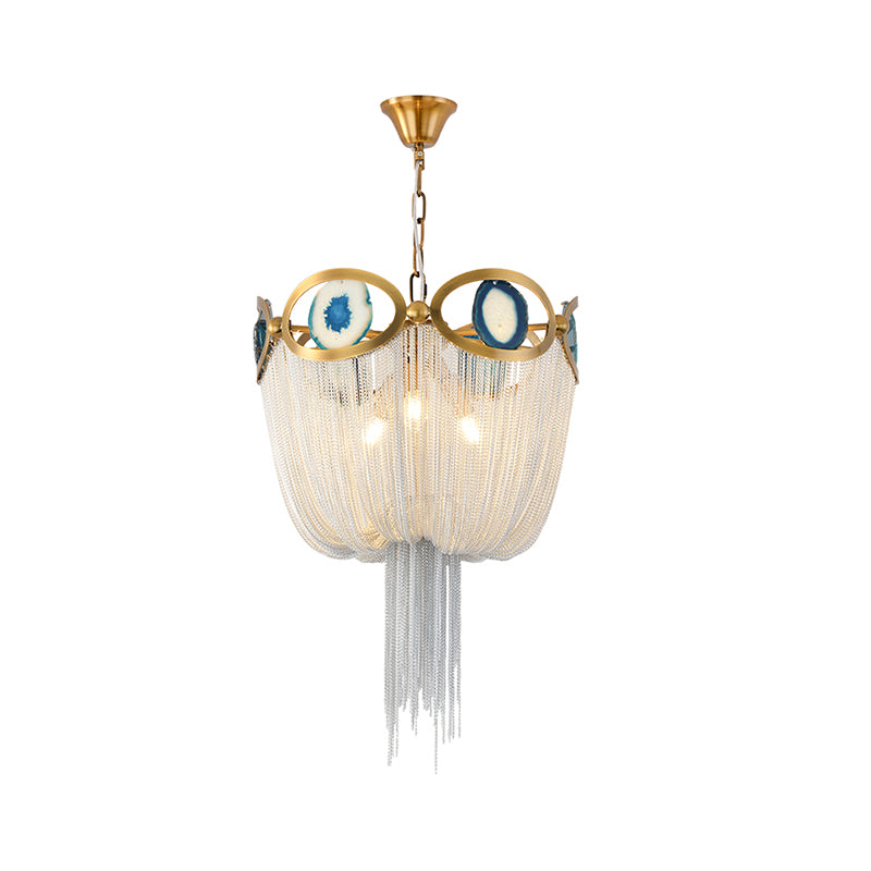 Nordic Style Chain Metal Empire Chandelier - Modernist, Gold, 3 Lights - Hanging Light Fixture