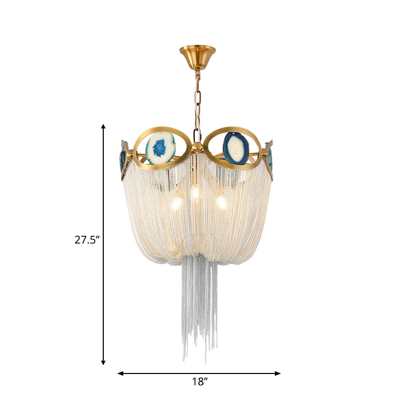 Nordic Style Chain Metal Empire Chandelier - Modernist, Gold, 3 Lights - Hanging Light Fixture