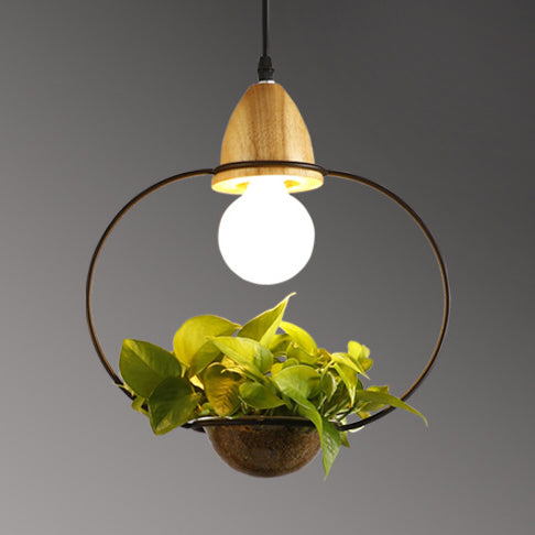 Suspension vintage à cage ouverte - Élégante suspension métallique de 8,5"/11" de large avec pot de fleurs - Noir/Blanc
