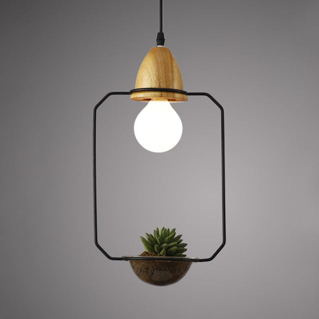 Suspension vintage à cage ouverte - Élégante suspension métallique de 8,5"/11" de large avec pot de fleurs - Noir/Blanc