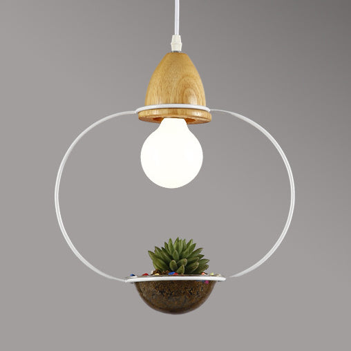 Suspension vintage à cage ouverte - Élégante suspension métallique de 8,5"/11" de large avec pot de fleurs - Noir/Blanc
