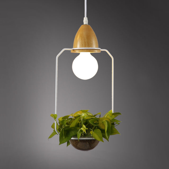 Suspension vintage à cage ouverte - Élégante suspension métallique de 8,5"/11" de large avec pot de fleurs - Noir/Blanc