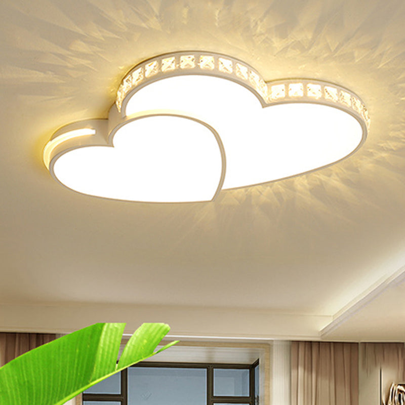 LED Heart Flush Mount Ceiling Light - 20.5"/24.5" - Simple White Acrylic - Warm/White/3 Color Light - Ideal for Bedroom